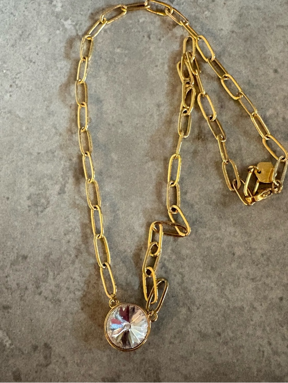 Touchstone Crystal Gold Link Necklace with Clear Crystal Pendant